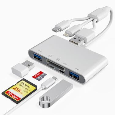 Imagem de Leitor de cartão de memória para computador, leitor de cartão SD/TF 5 em 3 com conector USB/USB C/Lightning