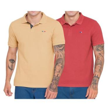 Imagem de Kit 2 Polos Masculina Básicas FMFBege Claro e Coral Piquet França, P, 