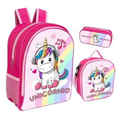 Imagem de Kit Escolar Mochila Lancheira Termica + estojo - Unicornio - Sem Marca