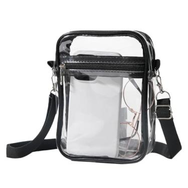 Imagem de Bolsa transversal transparente com alça ajustável, bolsa carteiro transparente para shows, festivais e eventos esportivos, Preto, Small