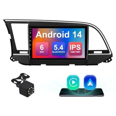 Imagem de Rádio estéreo 2+64G 22.9 cm Android 14 para Hyundai Elantra 2016 2017 2018 IPS tela sensível ao toque rádio veicular com WiFi 6 Carplay e suporte automático Android, câmera de backup GPS FM Navi