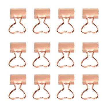 Imagem de Clipes de pasta de coração, grampos de papel pequenos ocos de metal, força de fixação forte para documentos de escritório, material de ferro, 12 peças (Ouro Rosa)