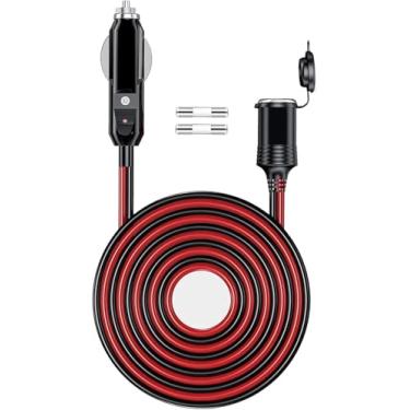 Imagem de Gibbab Cabo De Extensão Isqueiro Alta Resistência 12V/24V 16Awg, 4,9 Pés, Adaptador Tomada Macho 156W/20A Para Fêmea Com Luzes Led (Fusível 20A Integrado E 2 Fusíveis Sobressalentes)