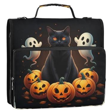 Imagem de CEBUGI Fichário de 3 anéis com zíper com alça de ombro, pasta de arquivo expansível de 3,8 cm, anéis D, para escola, escritório, gato preto