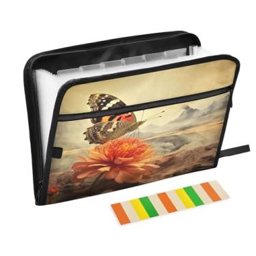Imagem de Wassud The Encounter Of Butterfly and Flowers Organizador de arquivos sanfonado de 13 bolsos com abas e adesivos, organizador de pastas de documentos de recibo de papel tamanho carta A4 para Offic
