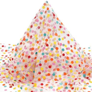 Imagem de Fita de tule de bolinhas branca - 19,7 x 159 polegadas tela manchada arco-íris tecido poliéster rolos de tule para artesanato faça você mesmo saia tutu pontos coloridos vestido aniversário casamento