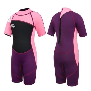 Imagem de Yikayin Roupa de mergulho infantil, roupa de mergulho curta de 2,5 mm para meninos e meninas, maiô térmico de neoprene UV com zíper nas costas para aulas de natação, mergulho, surfe, snorkeling - rosa