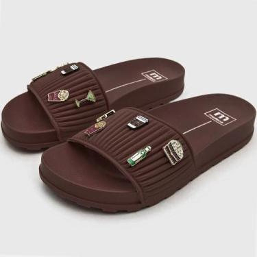 Imagem de Chinelo Moleca Slide Pins Feminino - Marrom Escuro - 36, 36