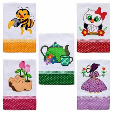 Imagem de Kit Pano de Prato Bordado Patchwork com Bainha Revenda 10 peças - Sant