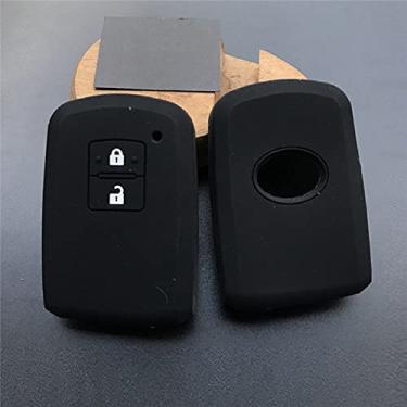 Imagem de WSWJDW Borracha de silicone com 2 botões Porta-chaves do carro inteligente Capa da chave do carro Capa do chaveiro do anel Bolsa da chave, apto para Toyota Camry RAV4 Avalon Auris, preto