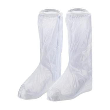 Imagem de PATIKIL Capa para botas de chuva XXL impermeável, 1 par de botas de neve de galochas de PVC, reutilizável, antiderrapante, protetor de botas de neve com zíper para chuva ao ar livre, branco