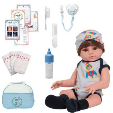 Imagem de Bebê Tipo Reborn Masculino Arthur 100% Vinil Roupa Avião - Cegonha Reb