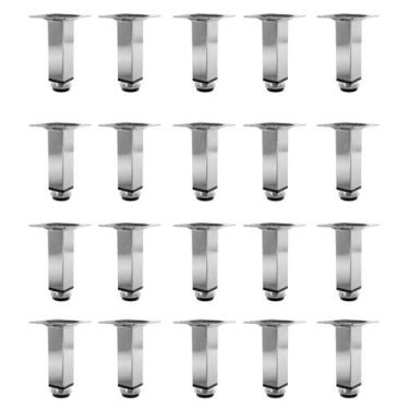 Imagem de Kit 20 Pé Para Móveis Regulável Quadrado Cromado 8cm Aço - HD Ferragen