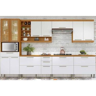 Imagem de Kit Cozinha Modulada 7 Peças Burguesa Premium (3Aéreos+3Balcões+1Paneleiro) C6P58 Freijo/Off White - Nesher