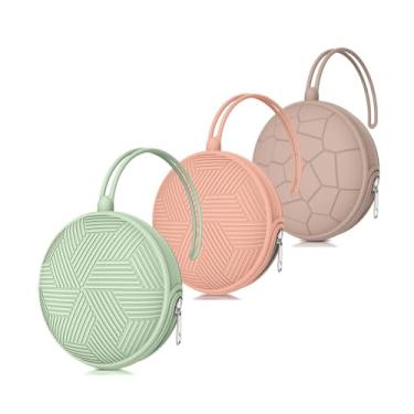 Imagem de Smlpuame Conjunto de 4 porta-chupetas, 2 capas de chupeta portáteis de silicone para bolsas de fraldas, carrinho de bebê com 2 caixas transparentes de armazenamento de chupeta, fácil de limpar, (laranja, azul roxo)