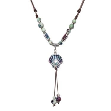 Imagem de Zlanderah Colar boêmio de contas de conchas de cerâmica, colar longo com pingente boho para mulheres na moda, acessórios de roupas hippie, Adjustable, Cerâmica, Sem Pedra Preciosa