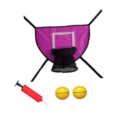 Imagem de menolana Mini trampolim, cesta de basquete, gol de basquete, aro destacável para enterradas seguras, acessório de trampolim de fácil instalação para todas as, Rosa