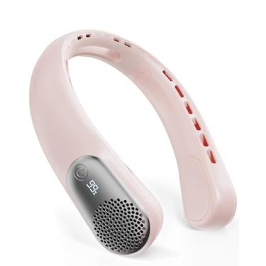 Imagem de Ventiladores de pescoço portáteis que sopram ar frio, 3 configurações de velocidade, ventilador de pescoço sem lâmina usável, ventilador pessoal recarregável de 360° com bateria de 4000 mAh, leve e