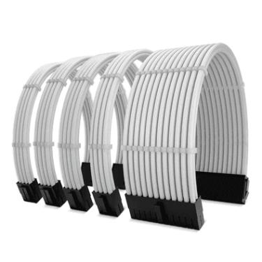 Imagem de Kit 5 Cabo Sleeved Extensor de Fonte, 300mm, Branco, Compatível com ATX 1 x 24 Pinos, CPU 2 x 4+4 Pinos, GPU 2 x 6+2 Pinos