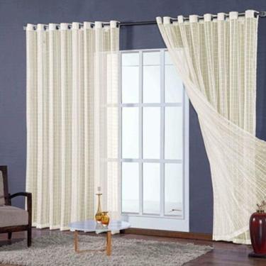 Imagem de Cortina Para Sala Quarto Voal Xadrez Palha 5,00X2,50 - B.F Confecçoes