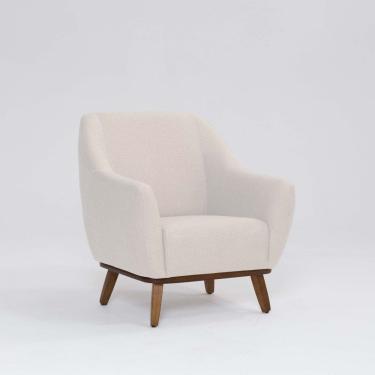 Imagem de Poltrona Tecido Linho Base Madeira Paloma Pérola