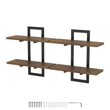 Imagem de blackonvlm Prateleiras flutuantes para parede, design de camada dupla que economiza espaço, prateleiras de madeira rústica montadas para banheiro, sala de estar, quarto e cozinha, prateleiras de