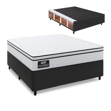 Imagem de Cama Box Baú Lateral Queen Colchão com Molas Ensacadas 158x198x68cm Maximus Branco/Preto