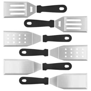 Imagem de Conjunto de 6 espátulas de aço inoxidável, espátula de metal para frigideira de ferro fundido com alça resistente ao calor, espátulas de metal pequenas para fritar bifes, panquecas, biscoitos
