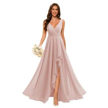 Imagem de Vestido de dama de honra Loyeloy Simple em evasê com decote em V, rosa