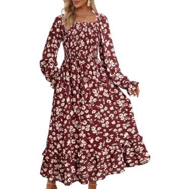 Imagem de Vestido de convidado de casamento Dokotoo Boho Floral Chiffon Red A-Li