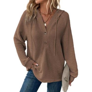 Imagem de Moletom feminino com capuz Dokotoo, malha de waffle, botão, decote em 