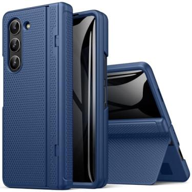 Imagem de BXYJY Capa para Samsung Galaxy Z Fold 5 com suporte, protetor de tela frontal de privacidade, proteção de dobradiça, capa rígida à prova de choque, capa protetora de corpo inteiro para Samsung Z Fold5
