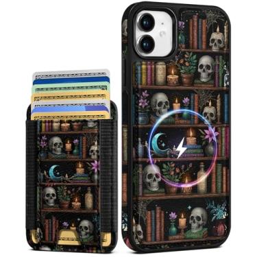 Imagem de Shorogyt Capa carteira para iPhone 11 – Serve para 7 cartões, compatível com Magsafe Suporte magnético destacável para cartão de crédito de couro bonito capa de telefone feminina meninas para Apple 11