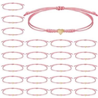Imagem de Gthiely 24 pulseiras de coração rosa para mulheres - Pulseira trançada de corda ajustável, pacote de lembrancinhas de festa em massa, coquete, fofa, formatura, casamento, dança, equipe, torcida