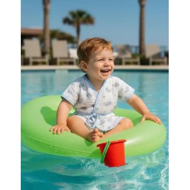 Imagem de Roupão de Banho Infantil com Capuz 100% Algodão para Praia Piscina e Natação Até 4 Anos (Baleia Cinza)
