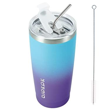 Imagem de BJPKPK Copos de aço inoxidável isolados a vácuo de 590 ml com tampas e canudo reutilizável, caneca de água para viagem, copo de café de parede dupla para mulheres/homens, sonho do oceano