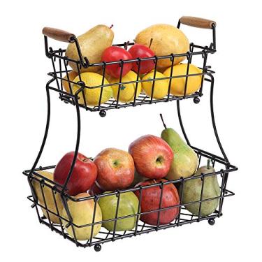 Imagem de SunnyPoint – Cesta retangular de 2 andares para balcão, cesta de arame de pão (preta, metal)