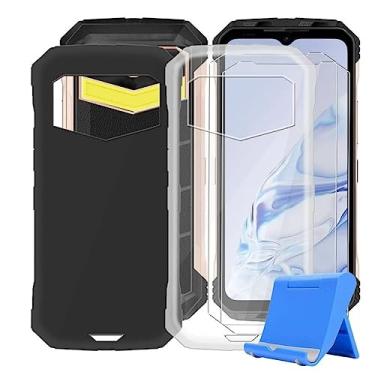 Imagem de Ikiiqii Capa para Doogee S100 Pro (6,5") + (2 unidades) Protetor de tela, capa de silicone preta, capa protetora à prova de choque com suporte de telefone - preto + transparente