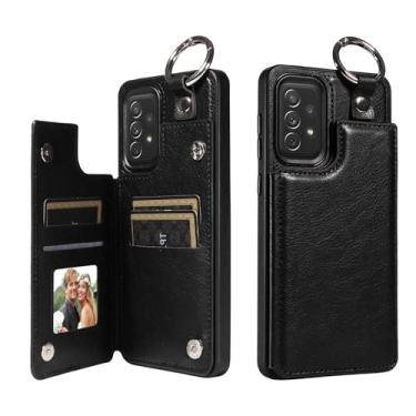 Imagem de Capa de telefone capa protetora para telemóvel compatível com Samsung Galaxy A72 com bolsos para cartões de pele sintética, tampa traseira com anel, fecho magnético duplo e tampa de edredom