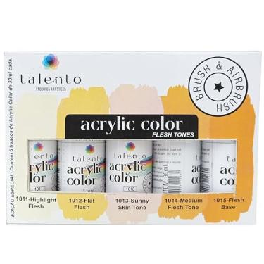 Imagem de Tinta Acrílica para Modelismo Talento, Conjunto Flesh Tones com 5 Cores de 30ml, Compatível com Pincel e Aerografia