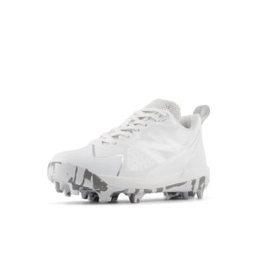 Imagem de New Balance Tênis de beisebol unissex infantil Romero Duo V2 moldado de borracha, Branco/prata metálico, 2 Little Kid