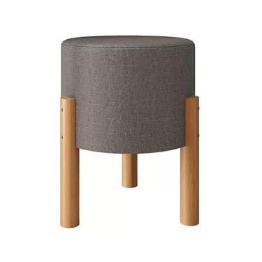 Imagem de Puff Decorativo Redondo Banqueta Sala Quarto Escritório Pés Madeira Zuppy - Cinza Linho