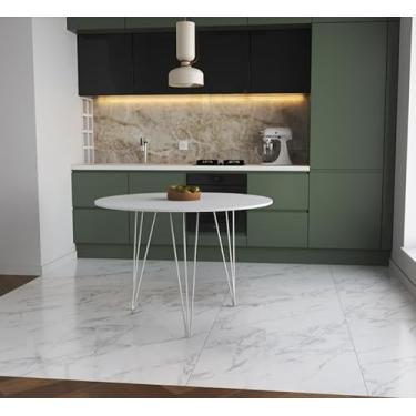 Imagem de Mesa de Jantar Redonda 90cm Branco Clips 3 Pés Ferro Branco