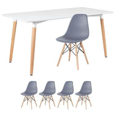 Imagem de Mesa De Jantar Retangular Eames 80 X 160 Cm Branco + 4 Cadeiras Eiffel Dsw Cinza Escuro