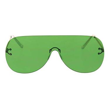 Imagem de Óculos de sol de corrida retrô de tamanho grande sem aro Panel Shield, Dourado, verde, 6 1/8" (154mm) x 2 7/16" (62mm)