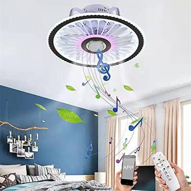 Imagem de Ventilador de teto LED com lâmpada Moderno ventilador invisível lâmpada de teto com alto-falante Bluetooth Luz de ventilador de música Ventilador de quarto ultra silencioso Luz de teto regul