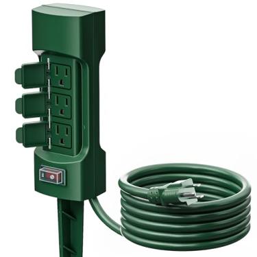 Imagem de K KASONIC Estaca de energia para ambientes externos, Kasonic 6 saídas cabo de extensão de 2,7 m, frente e verso com capas de flip de segurança à prova de intempéries, várias saídas certificadas ETL (ambiente externo)