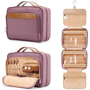 Imagem de Travel Hanging Toiletry Bag for Women, Extra Large Makeup Bag, Holds Full-Size Shampoo, with Jewelry Organizer Compartment, Waterproof Cosmetic Bag, Toiletries Kit Set with Trolley Belt, Dark Purple
