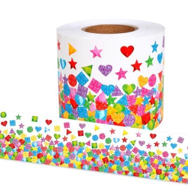 Imagem de Bordas de quadro de avisos de confetes de 1,8 m, quadro de avisos colorido enrolado, acabamento de quadro de avisos reto, decorações para sala de aula, quadro de avisos, decoração de parede de