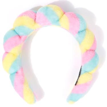 Imagem de AOENJIE Fitas de cabelo de spa para lavar o rosto ou maquiagem, faixas de cabelo com bolhas de esponja, faixa de cabelo de pano felpudo para mulheres, cuidados com a pele, acessórios de cabelo para